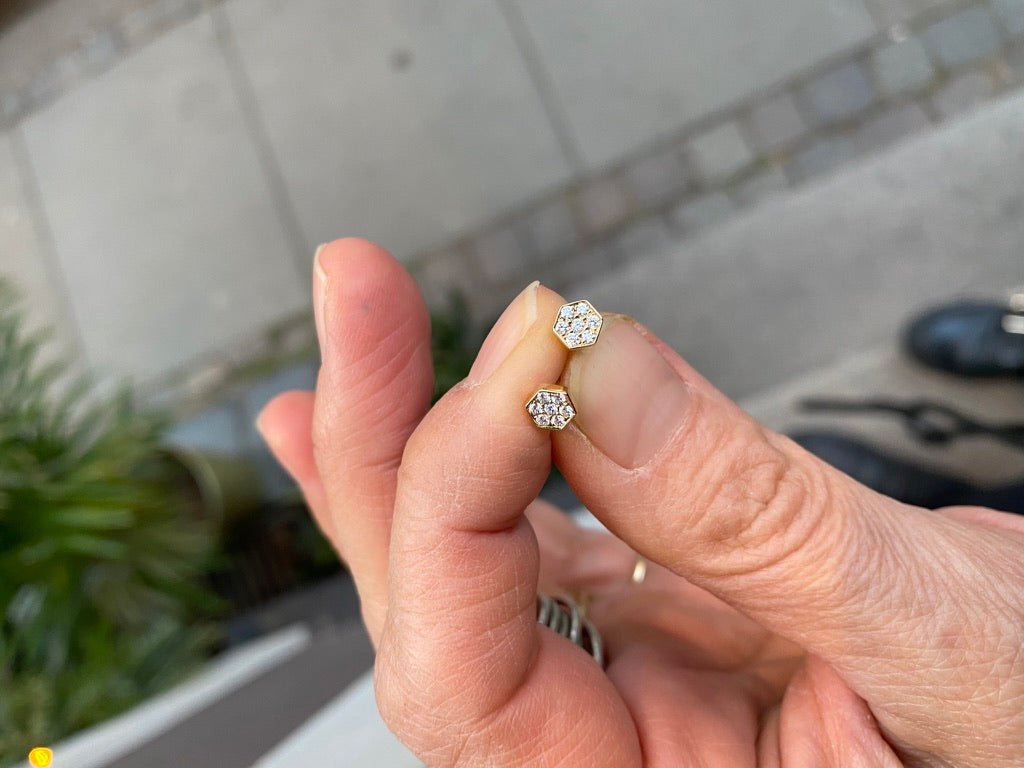 Hexagon Diamond Stud (sælges som enkelt) Ørering-Guld Hvid Diamant 14 Karat