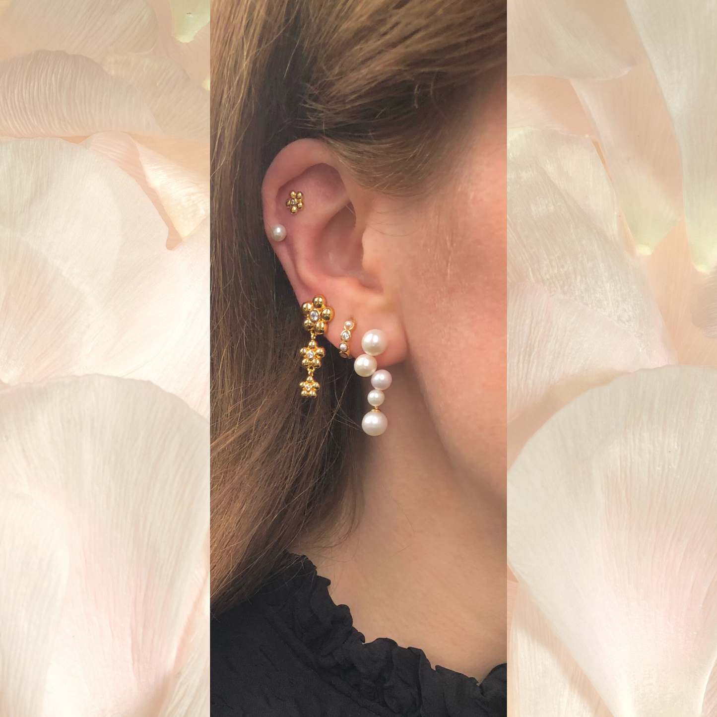 Ellie Huggie Earring Hoop - W. Pearl and Cubic Zirconia