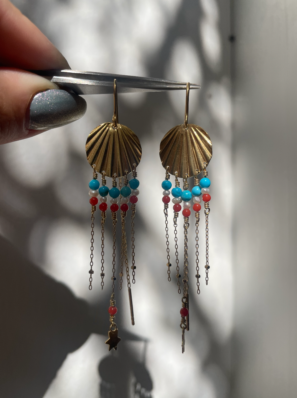 Art Deco Earrings with White Coral in Gold Plated Sterling Silver Nord By Thomsen NordByThomsen