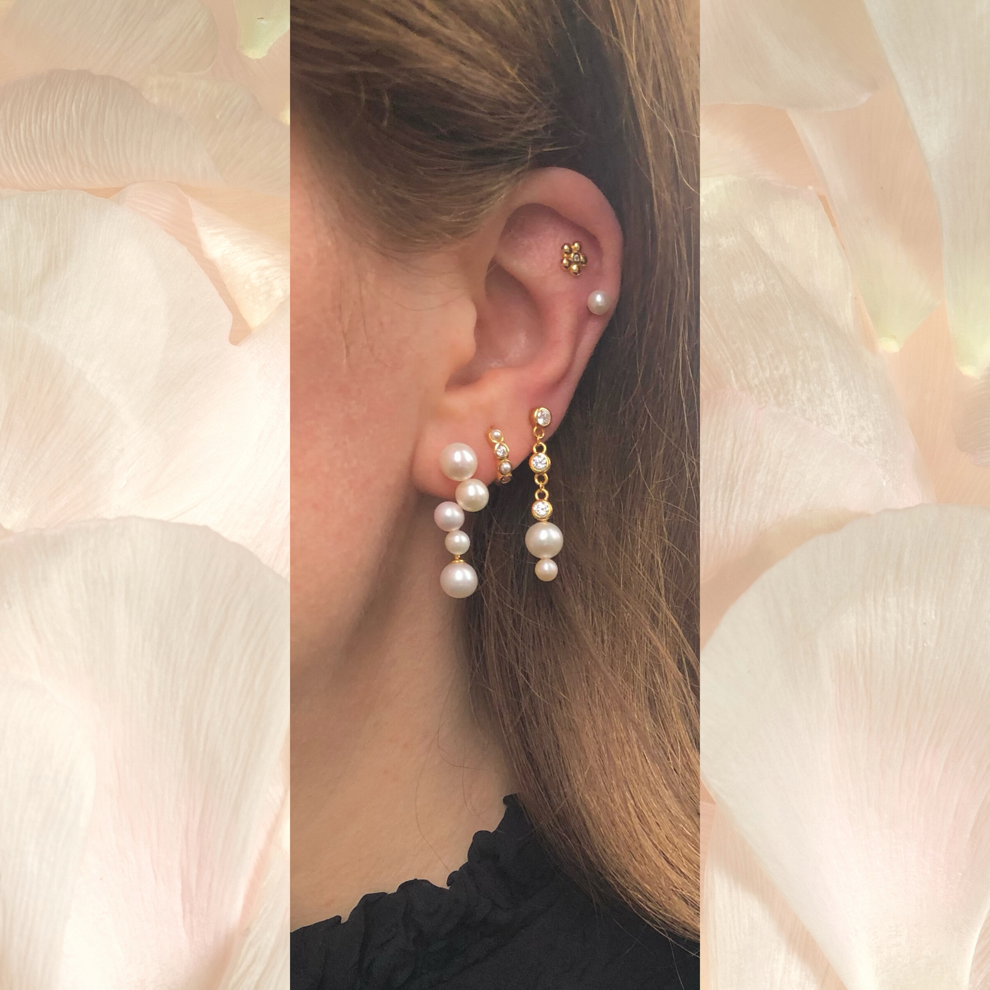 Bella Stud Earring - Gold Plated Silver W. pearls and cubic zirconia