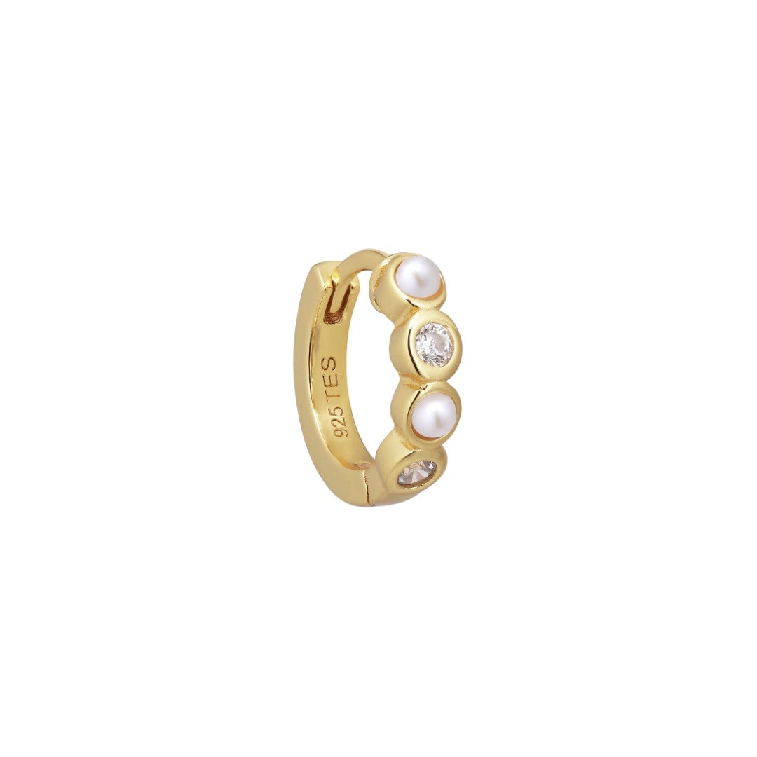 Ellie Huggie Earring Hoop - W. Pearl and Cubic Zirconia