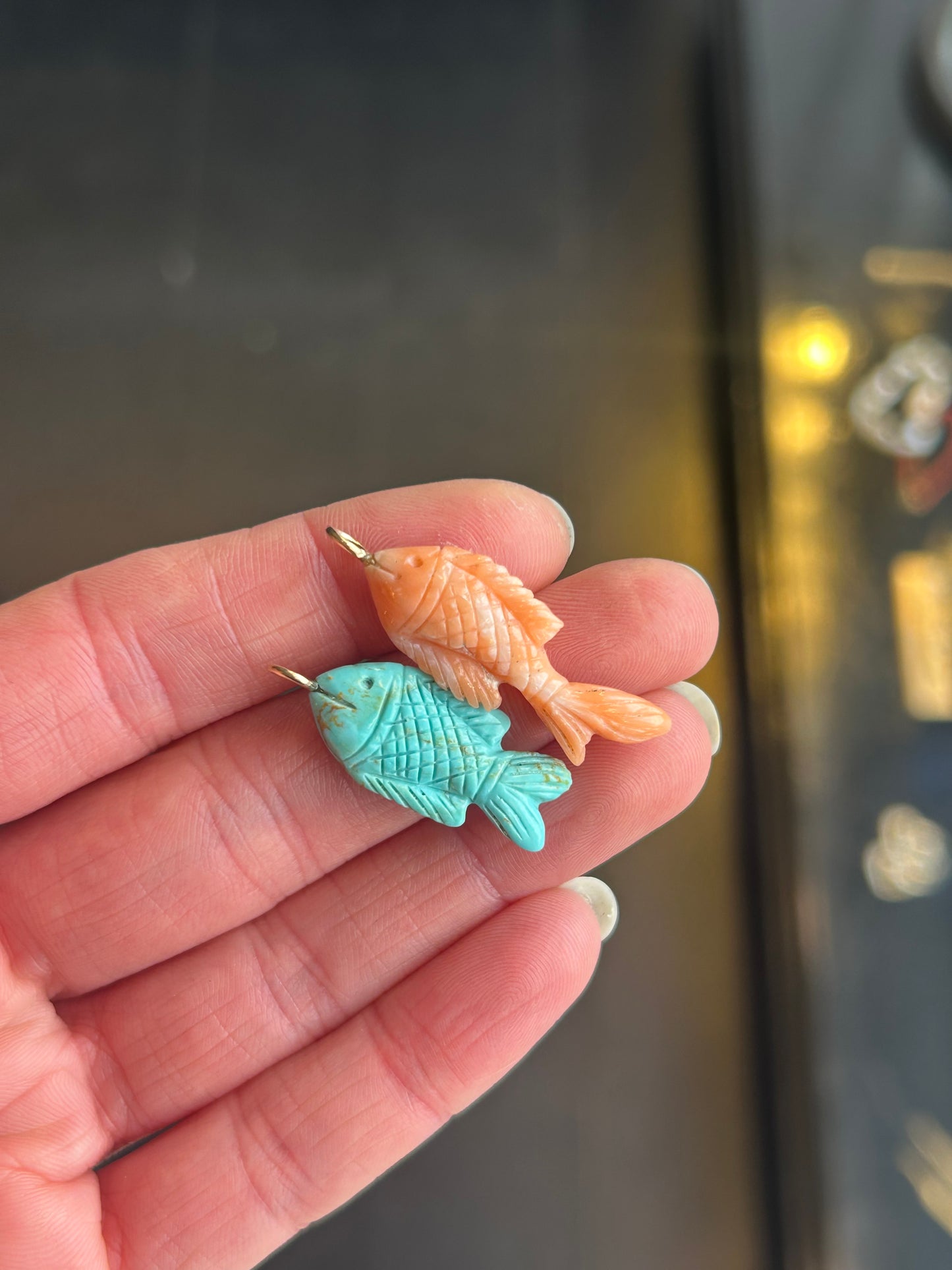 Pink Coral Fish Pendant & 14k gold