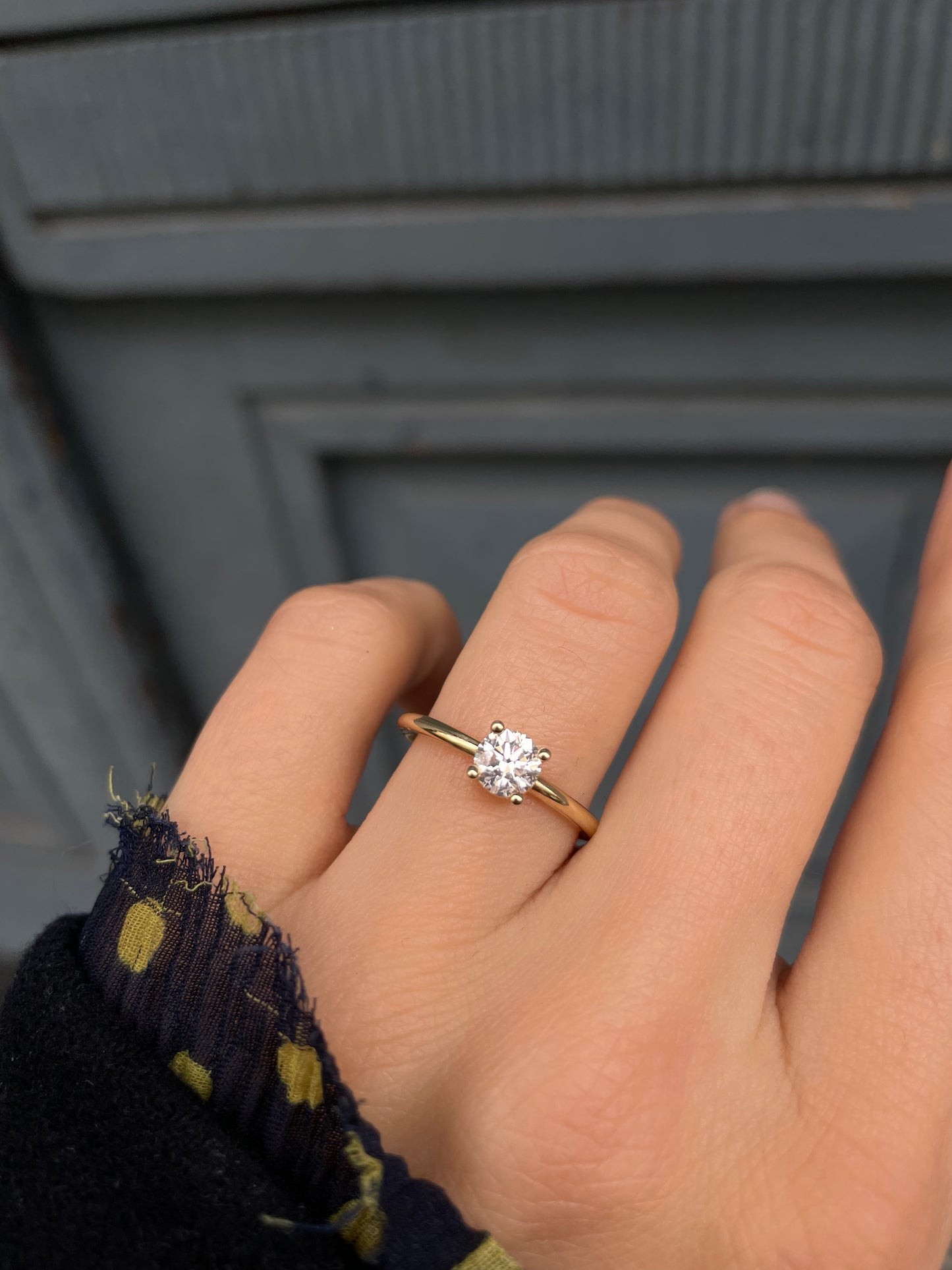 A gold ring with a 0.50Ct Diamond Wesselton , in a clear color. It is set in a 4 prong setting.