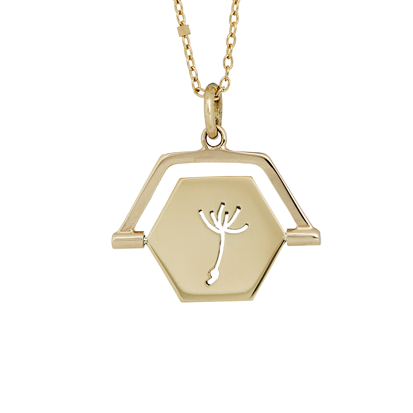 Spinning Silhouette Hexagon Dandelion Pendant – 14k gold or 925 silver