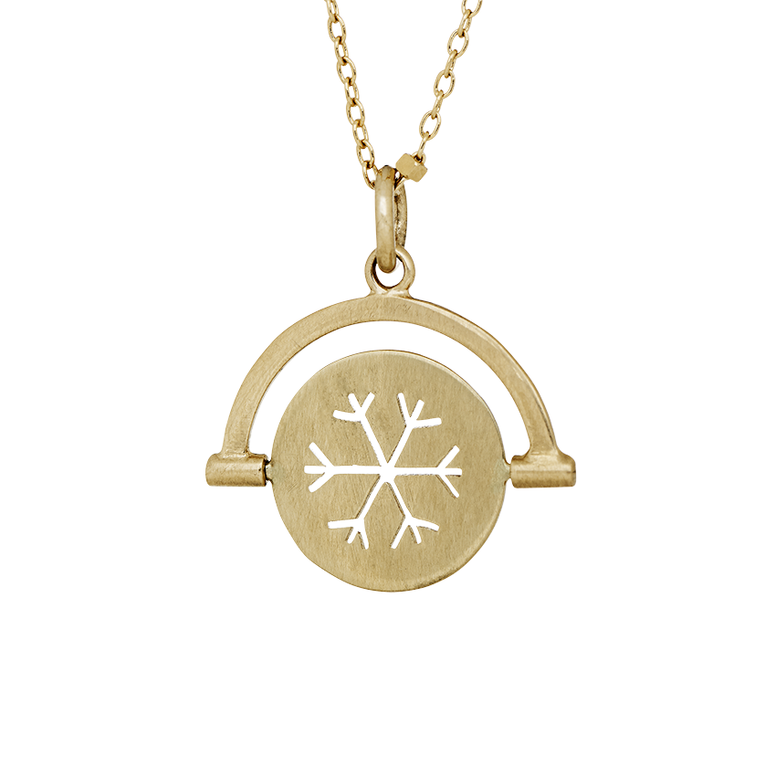 Spinning Silhouette Round pendant – Snowflake Necklace -925 Silver or Gold 14 karat