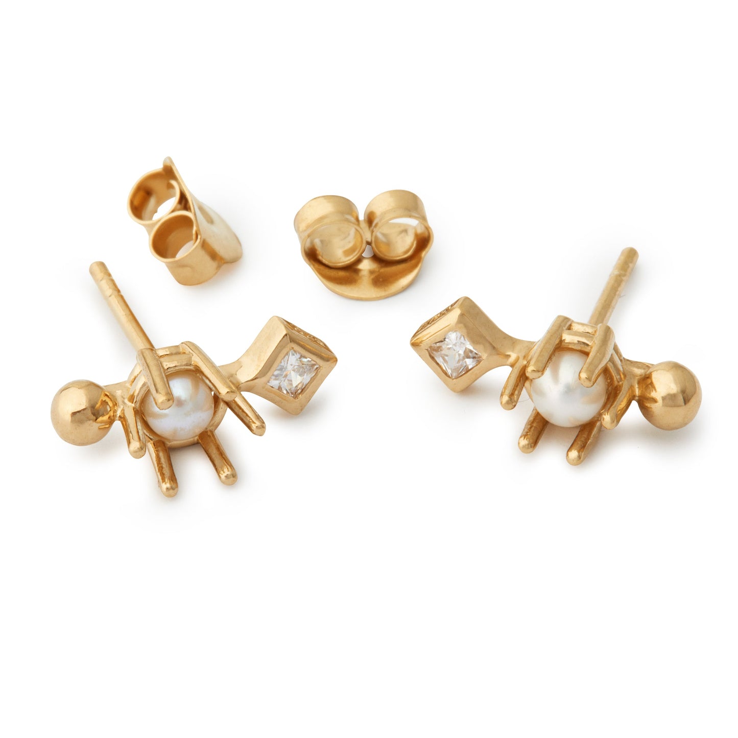 Princess Pearl - Earring - Gold Plated Silver W. Cubic Zirconia and Pearls