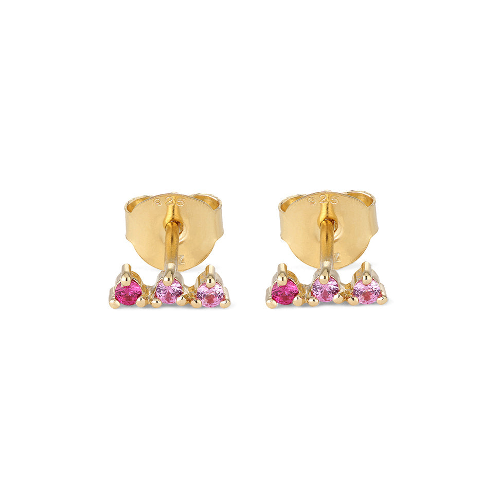 Pink Stud - Earring - Gold Plated Silver W. pnk Cubic Zirconia
