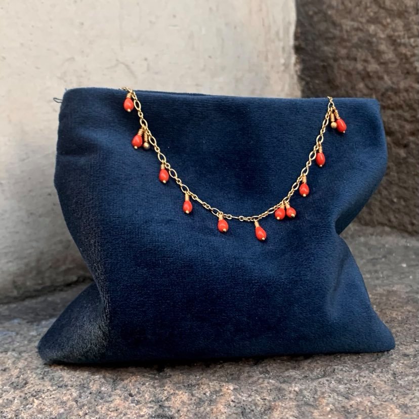 Coral Necklace - 18 Karat Gold, Corral White Diamond