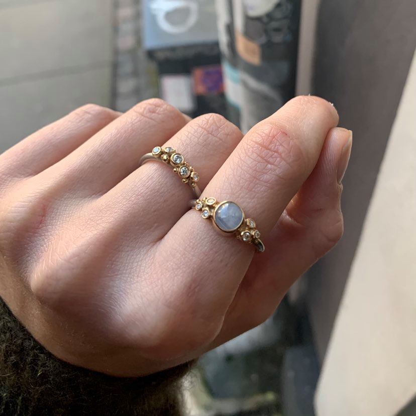 Bubbles Ring - 18k Gold and Silver with Blue Star Sapphire & Diamonds