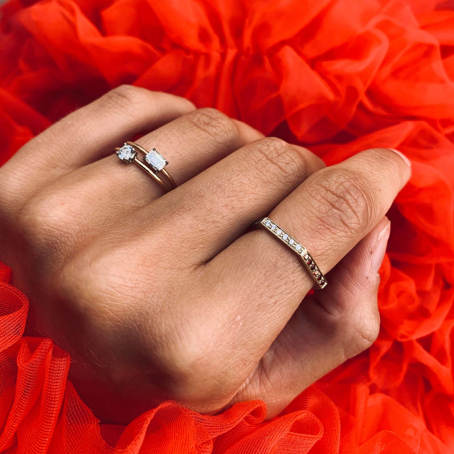 Hexagon Rainbow Ring - Flerfarvet diamant 14 karat guld