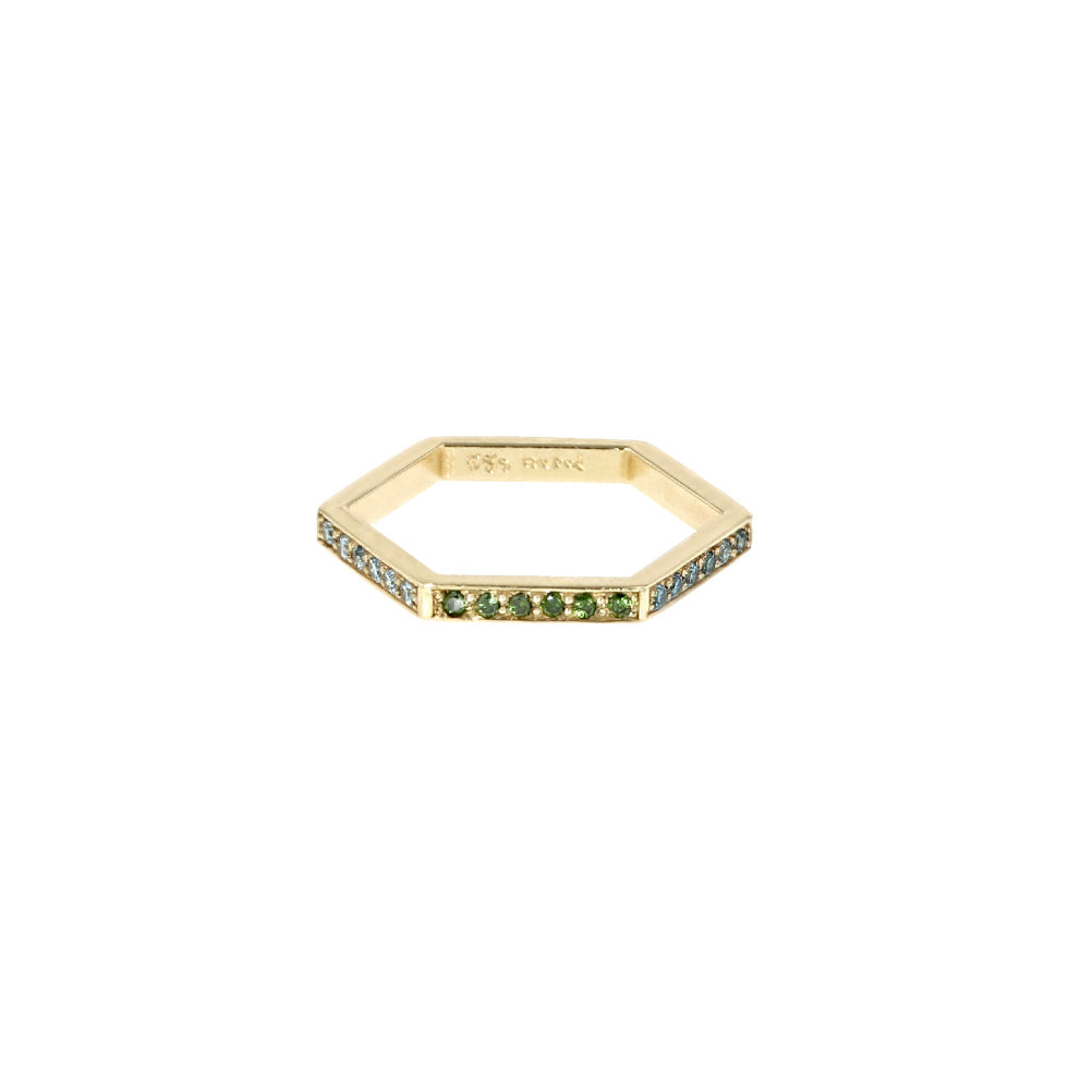 Hexagon Rainbow Ring- Multicolored Diamond 14 Karat Gold
