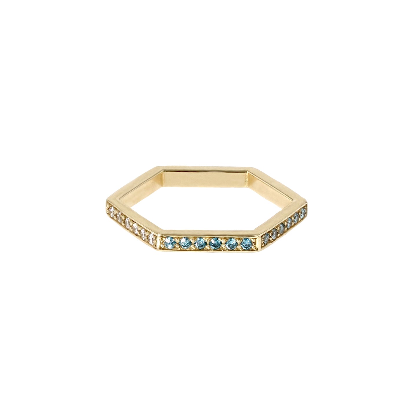 Hexagon Rainbow Ring - Flerfarvet diamant 14 karat guld
