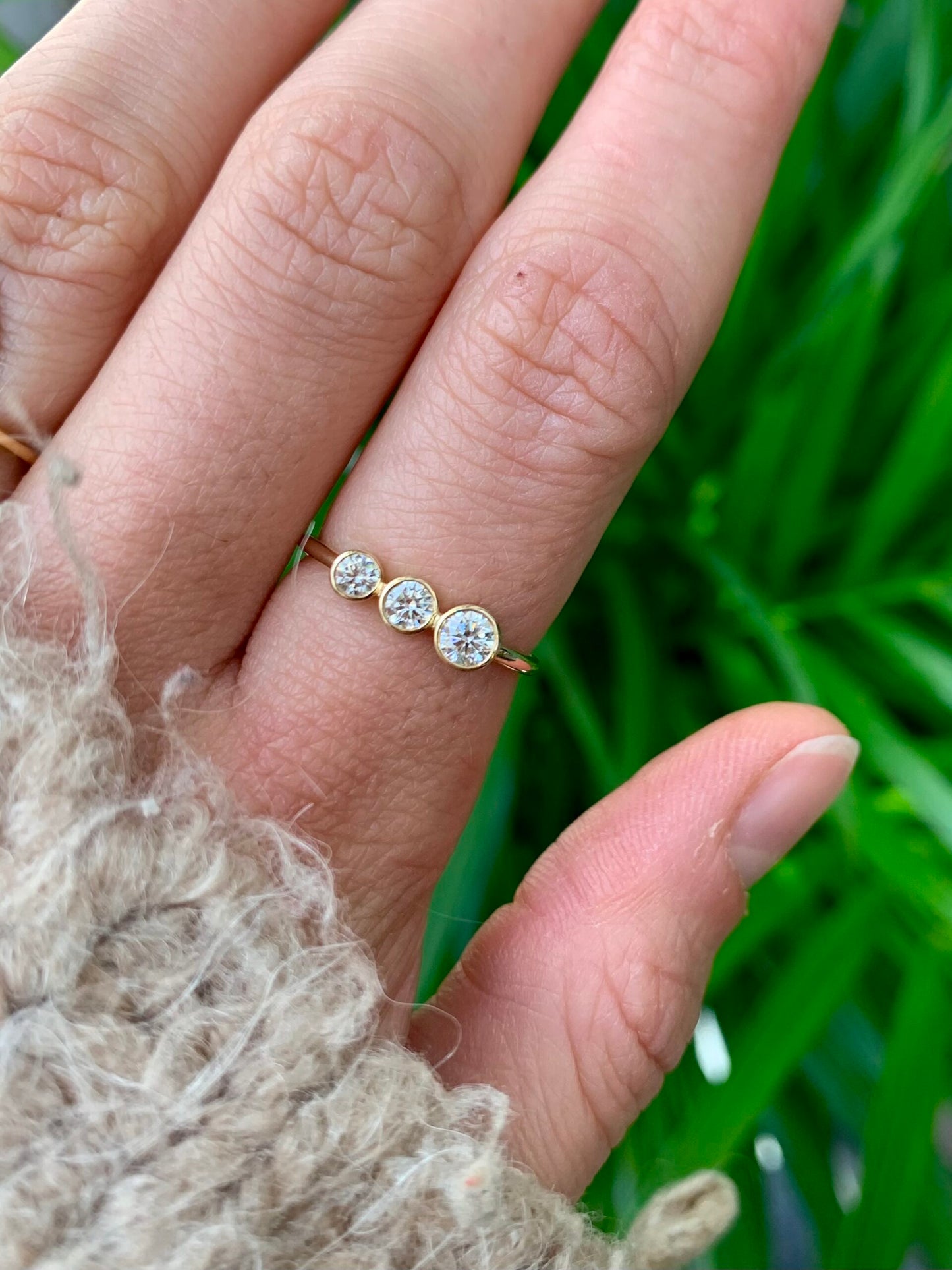 Miss Marilyn Diamond Large (Three Stone) Ring-Gold White Diamond 14 Karat