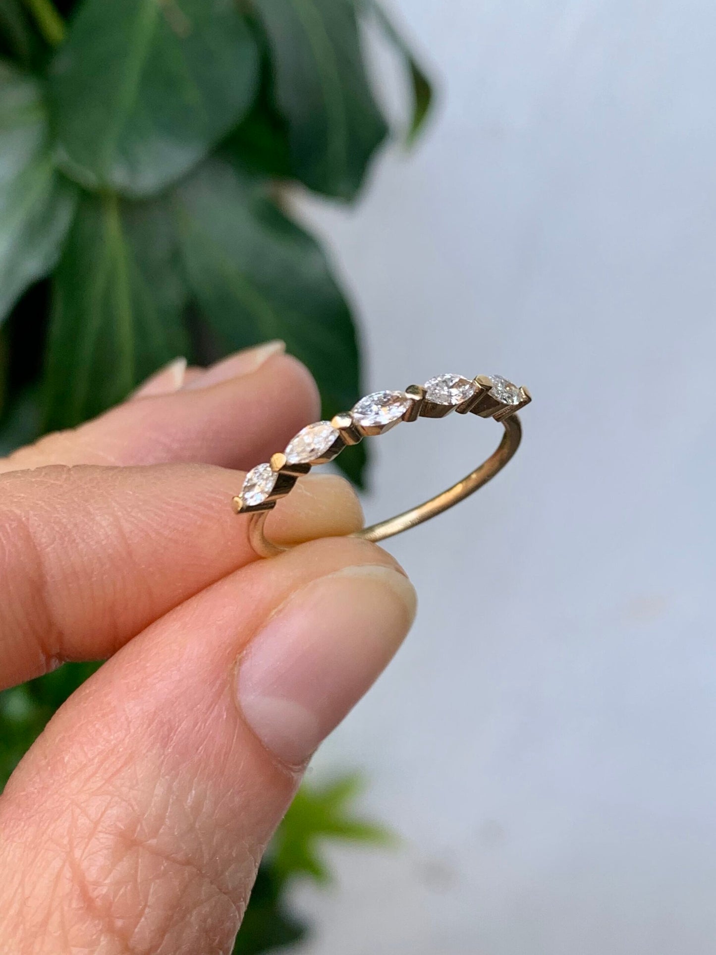 Miss Navette Five Stone Ring Ring-Gold White Diamond 14 Karat