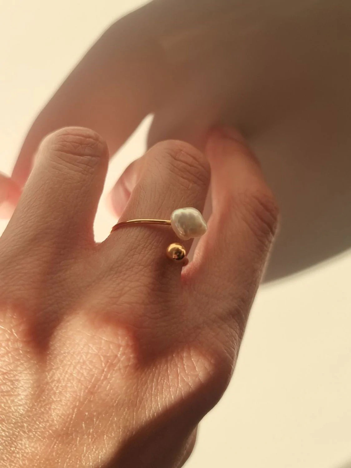 Paulina Ring Ring - 925 Sølv, Forgyldt barok perle