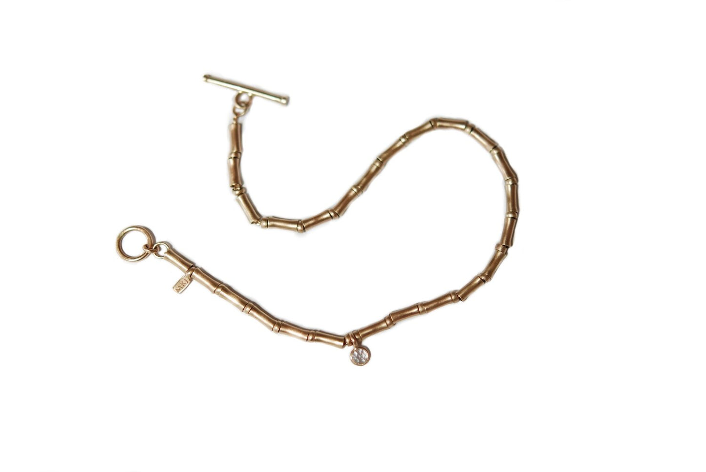 Gold On Gold Flared Bead Bracelet - 14 Karat Gold White Diamond