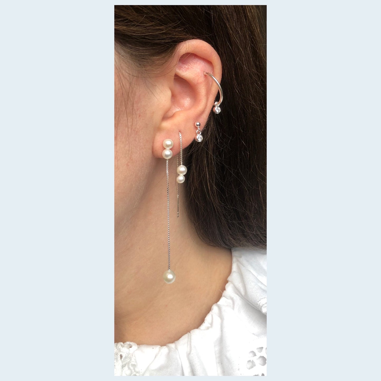 Sun Ray Stud Earring - Gold Plated Silver White Freshwater Pearls
