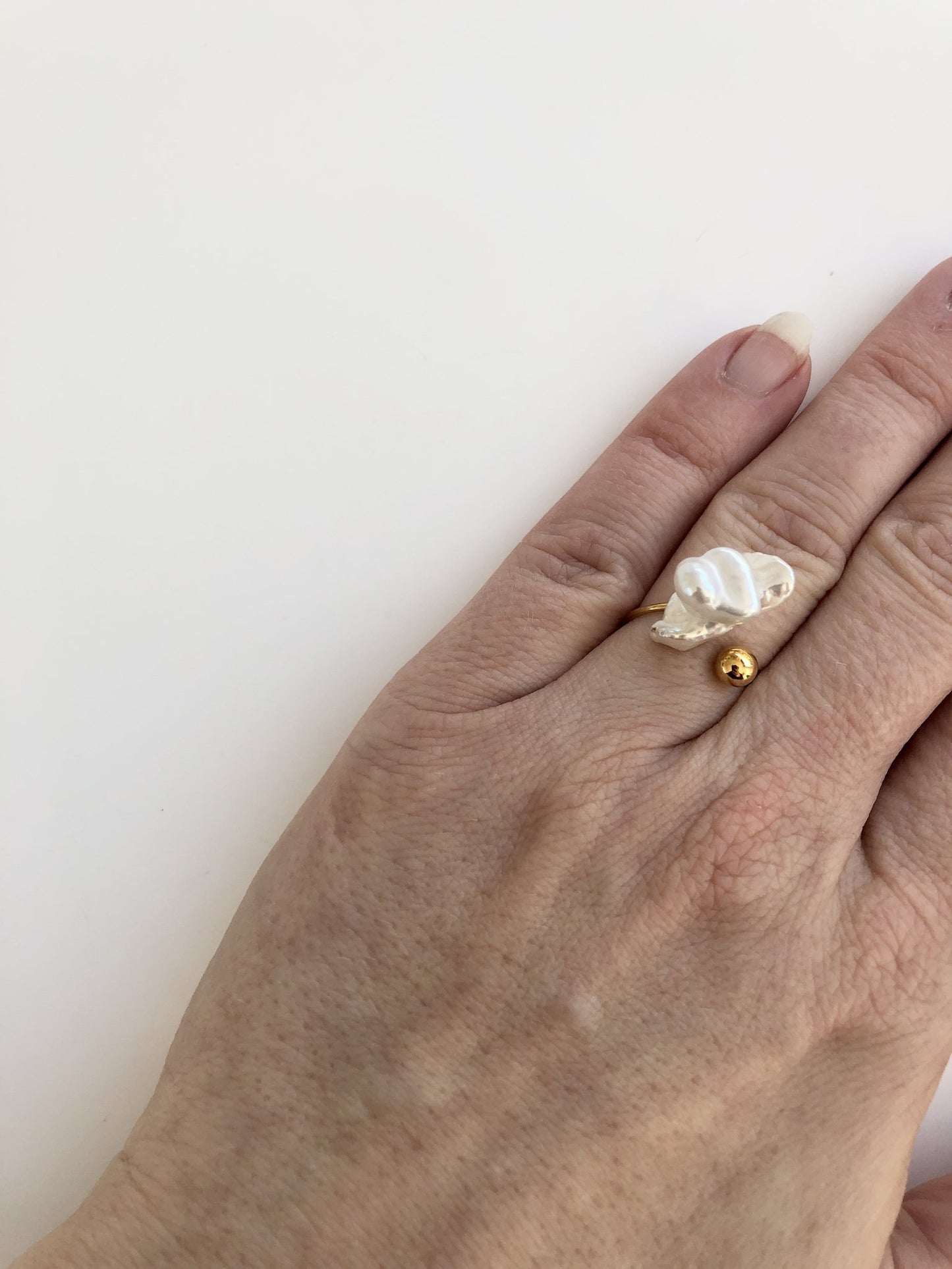 Paula Ring Ring - 925 Sølv, Forgyldt barok perle