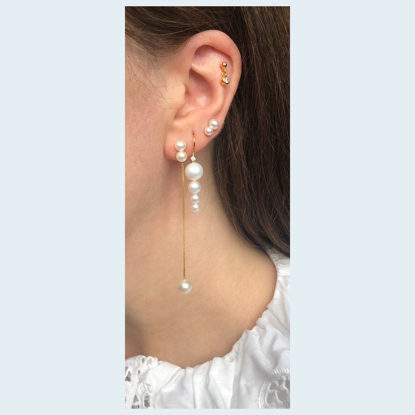Pelota Hook Ørering - Forgyldt sølv Cubic zirconia, Ferskvandsperler