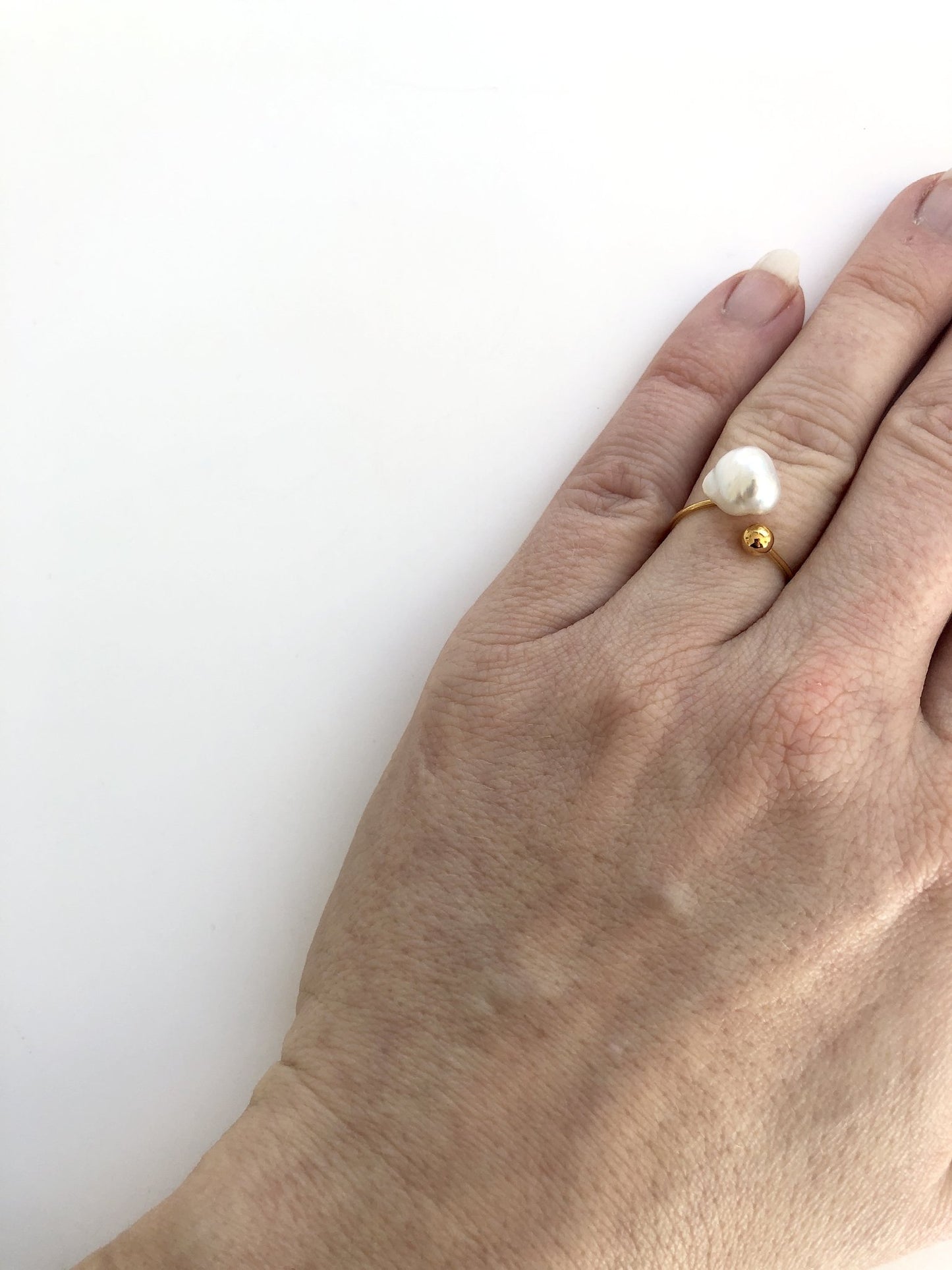 Paulina Ring Ring - 925 Sølv, Forgyldt barok perle