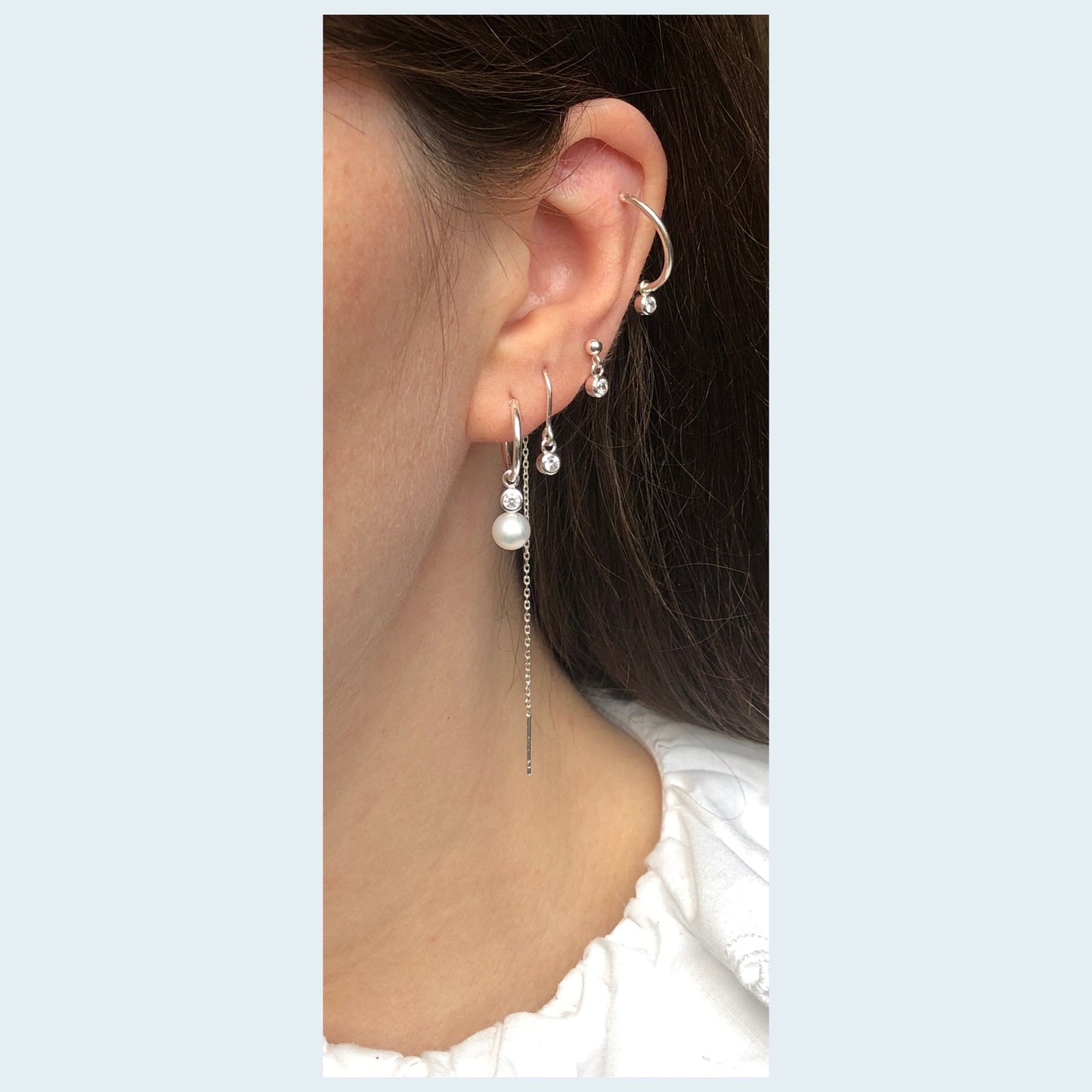 Crystal Hook Threader Earring - Gold Plated Silver Clear Cubic zirconias