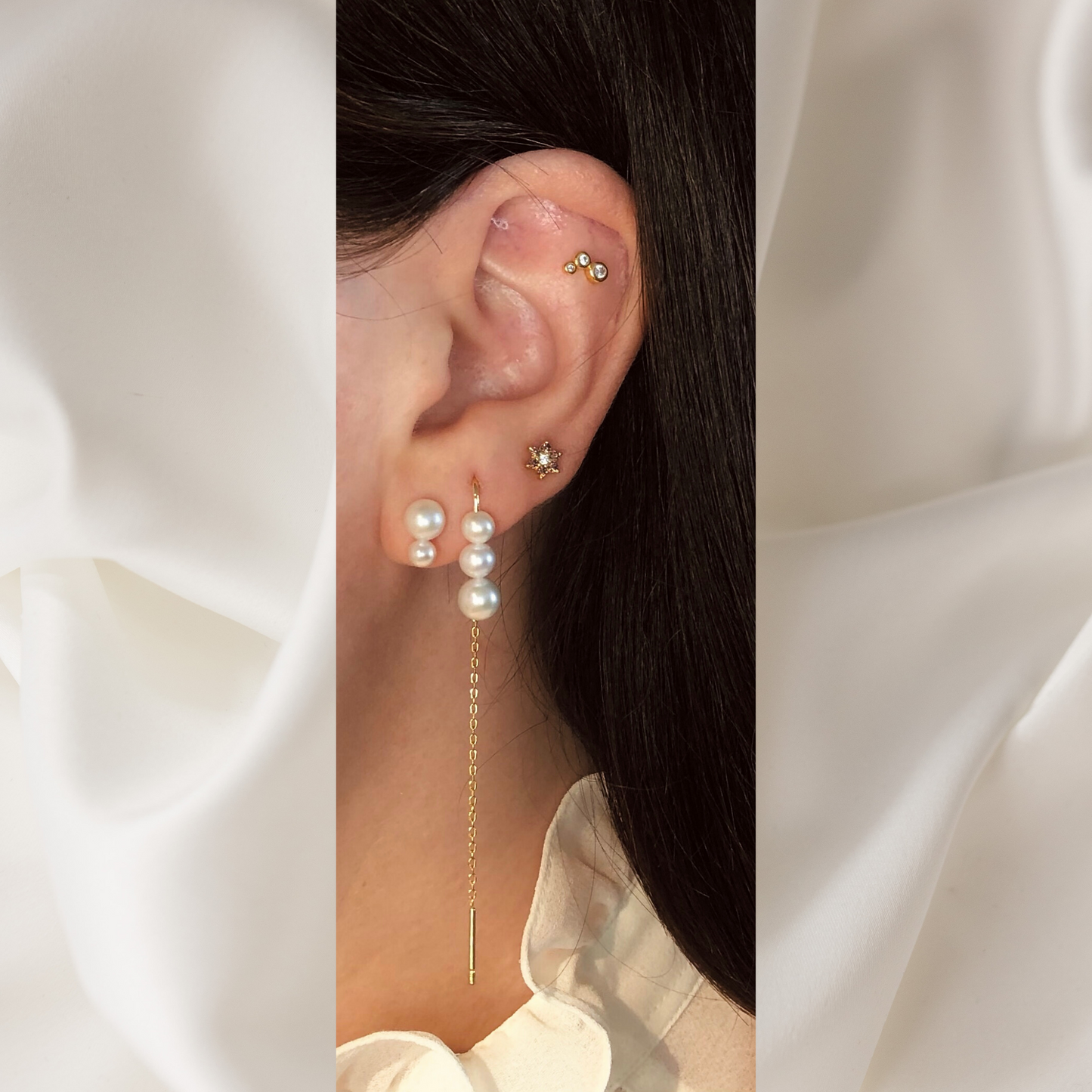 Oceana Hook Threader Earring - Gold Plated Silver Freshwater Pearls