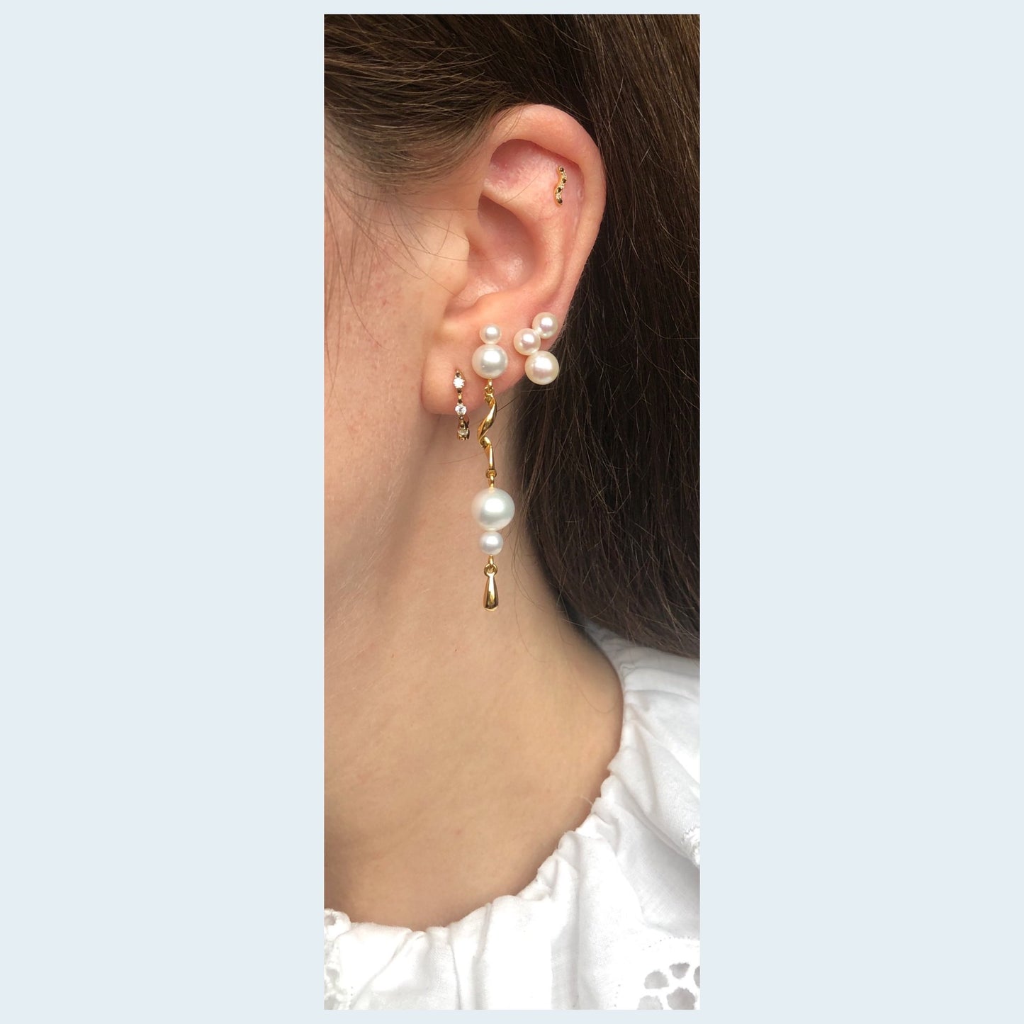 Pirouette Stud Small Earring - Gold Plated Silver Freshwater Pearls