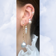 Rayon Stud Earring - Gold Plated Silver White, Clear Freshwater Pearls, Cubic zirconians