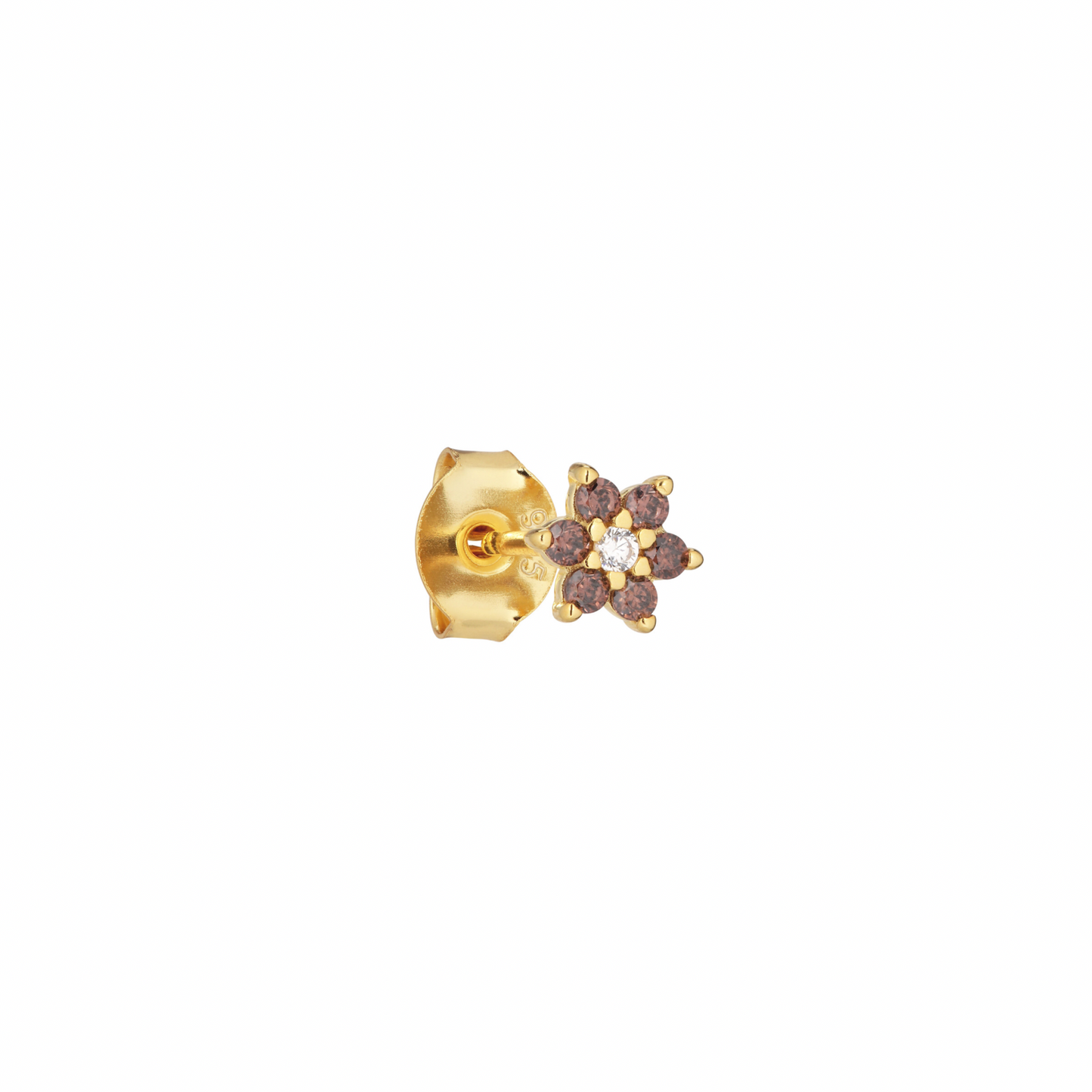 Flora Stud Ørering - Forgyldt sølv Rhodolite, klare Cubic zirconians