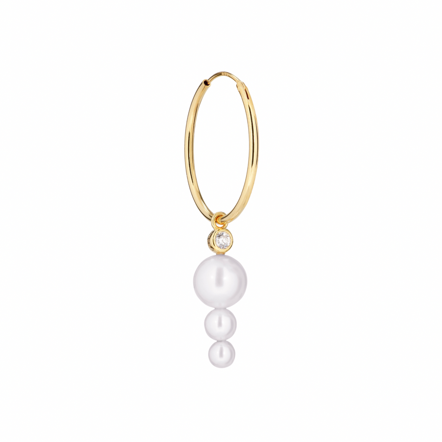 Toujours Hoops Earring - Gold Plated Silver White, Clear Freshwater Pearls, Cubic zirconians
