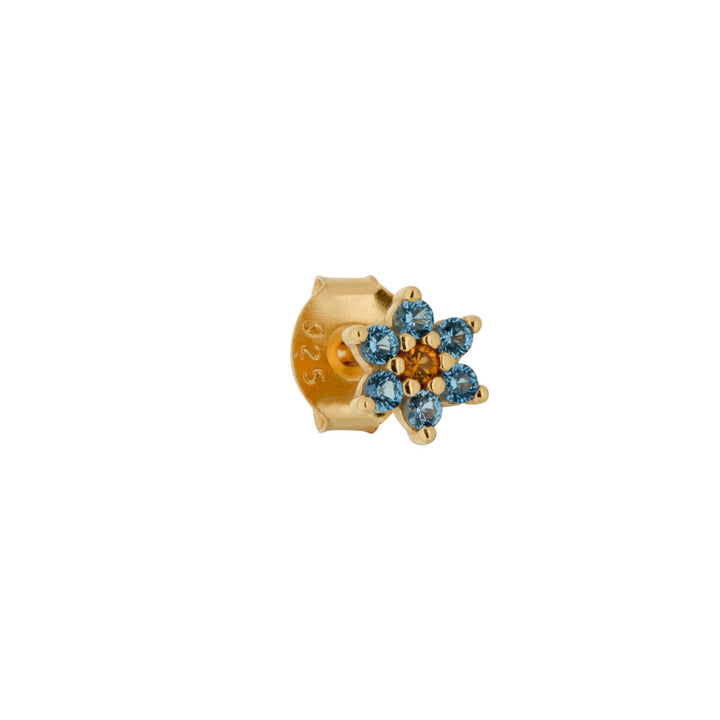 Flora Stud Light Blue/Orange Earring - Gold Plated Silver Blue, Orange Cubic zirconians