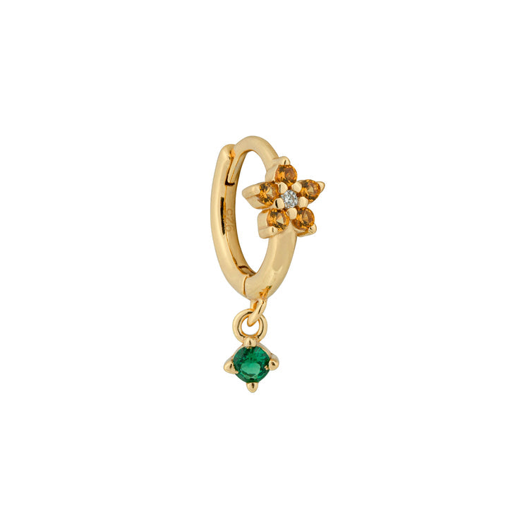 Flora Huggie ørering - forgyldt sølvgrøn, appelsiner, klare cubic zirconians