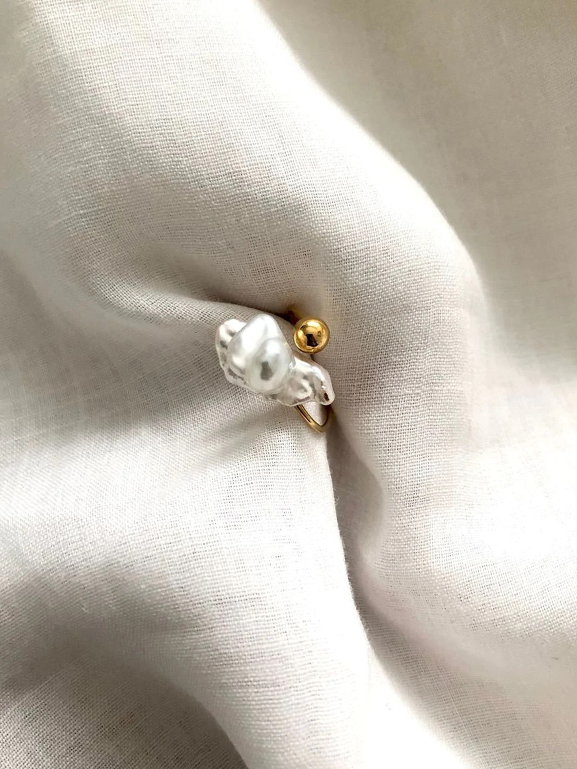 Paula Ring Ring - 925 Sølv, Forgyldt barok perle