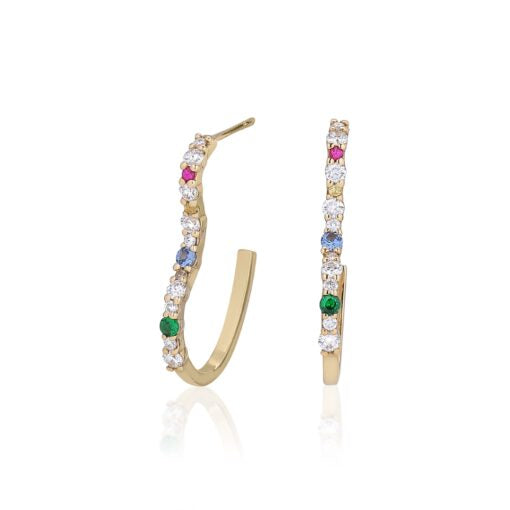 Anna Winck Hoops Earring - 14 Karat Gold Multicolored Diamond, Sapphires, Tsavorite