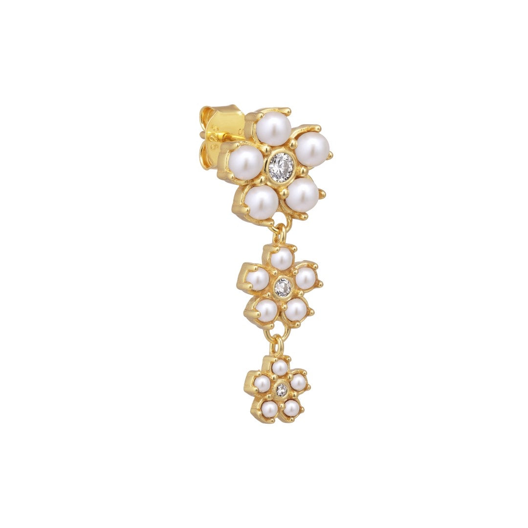 Poppy Stud Earring - Gold Plated Silver W. Pearls and Cubic Zirconia.