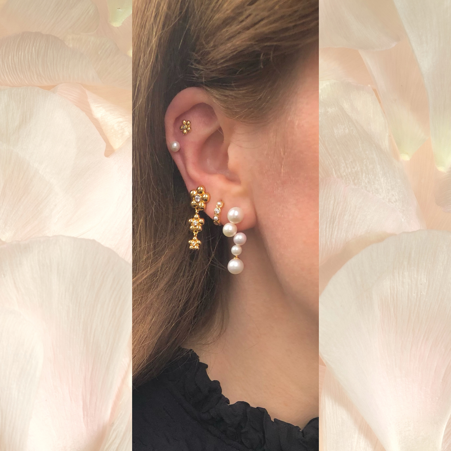 Paloma Stud Earring - Gold Plated Silver W. Freshwater Pearls