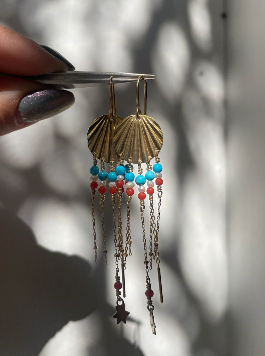 Art Deco Earrings  - W. Coral - Gold Plated