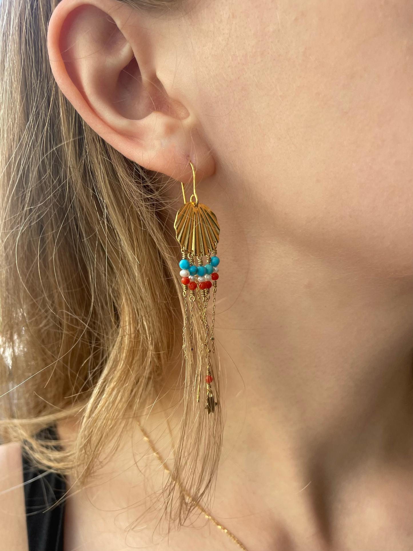 Art Deco Earrings  - W. Coral - Gold Plated