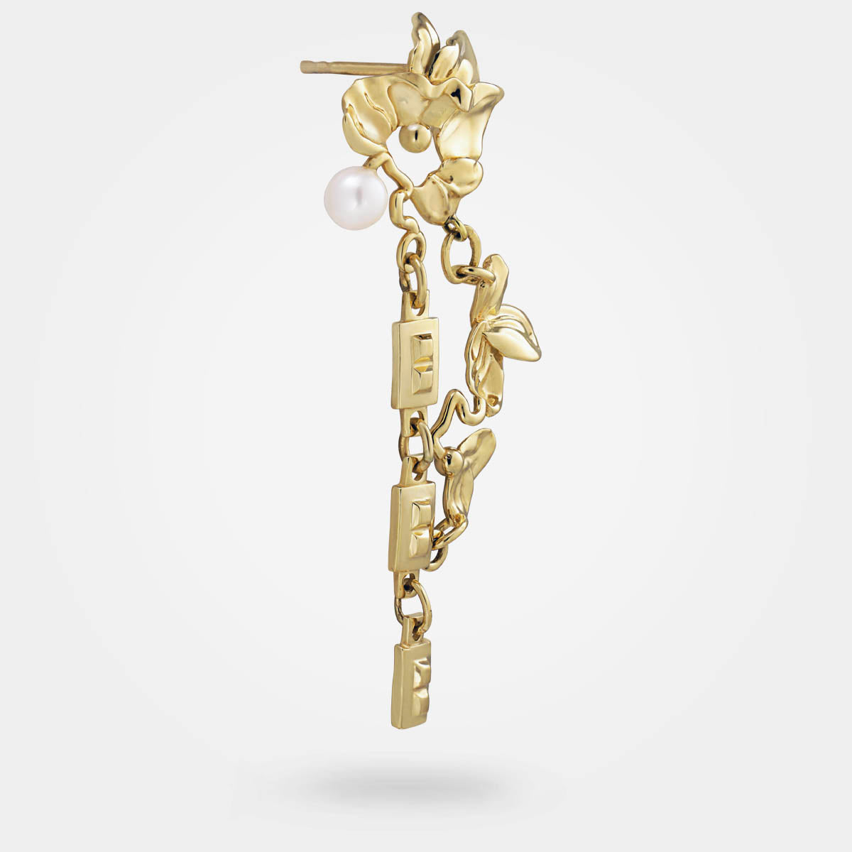 CHAIN EARRING GOLD – ORGANIC LEAVES & PEARL