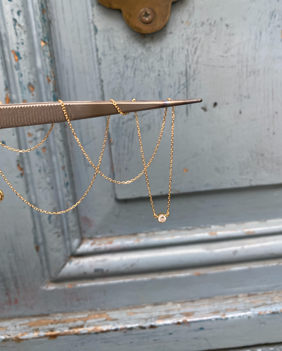 Classic Diamond Necklace -  14 Karat Gold W. Diamond