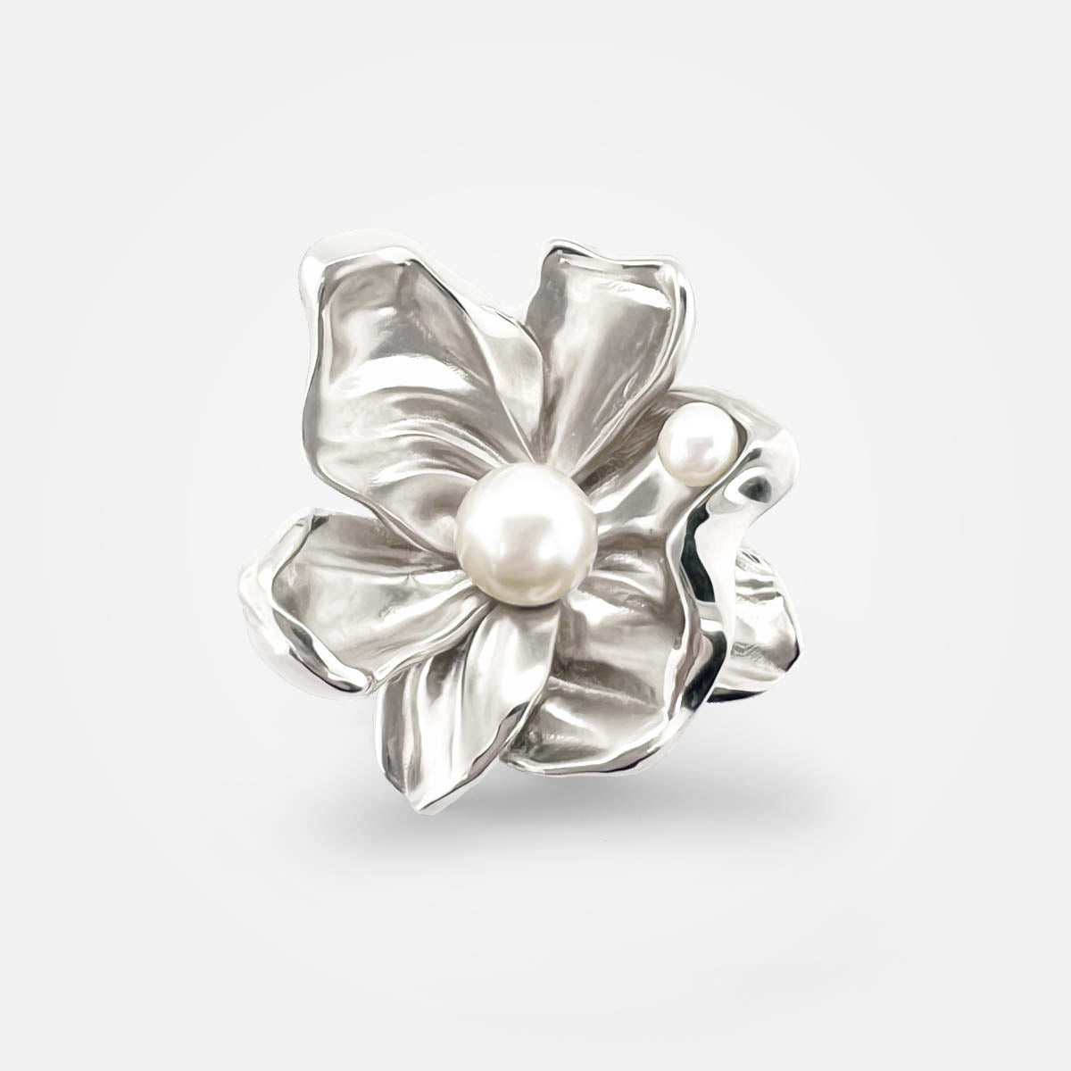 FLOWER RING – STERLING SILVER - ORGANIC LEAVES & PEARLS