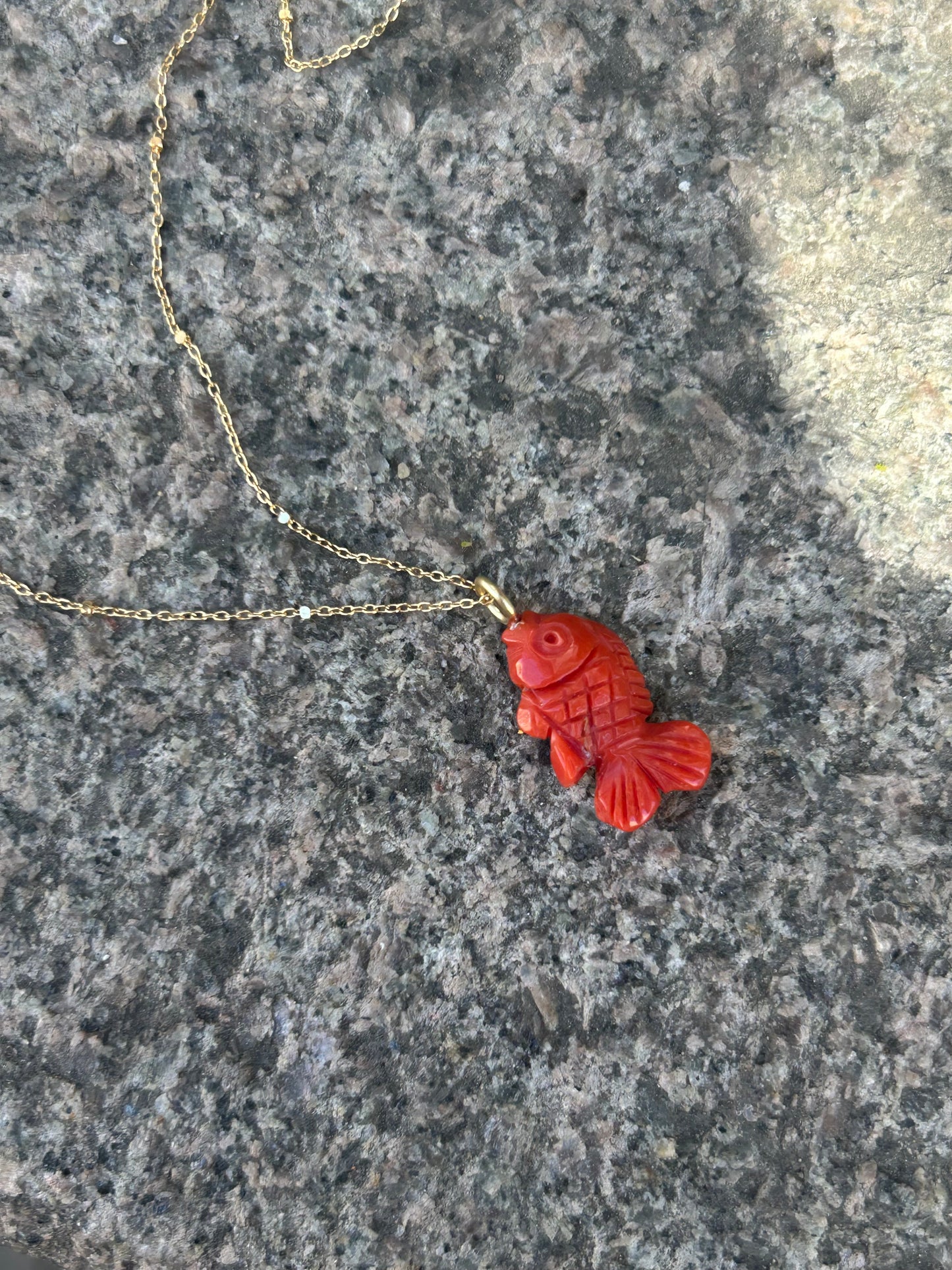 Red Coral Fish Pendant & 14k gold