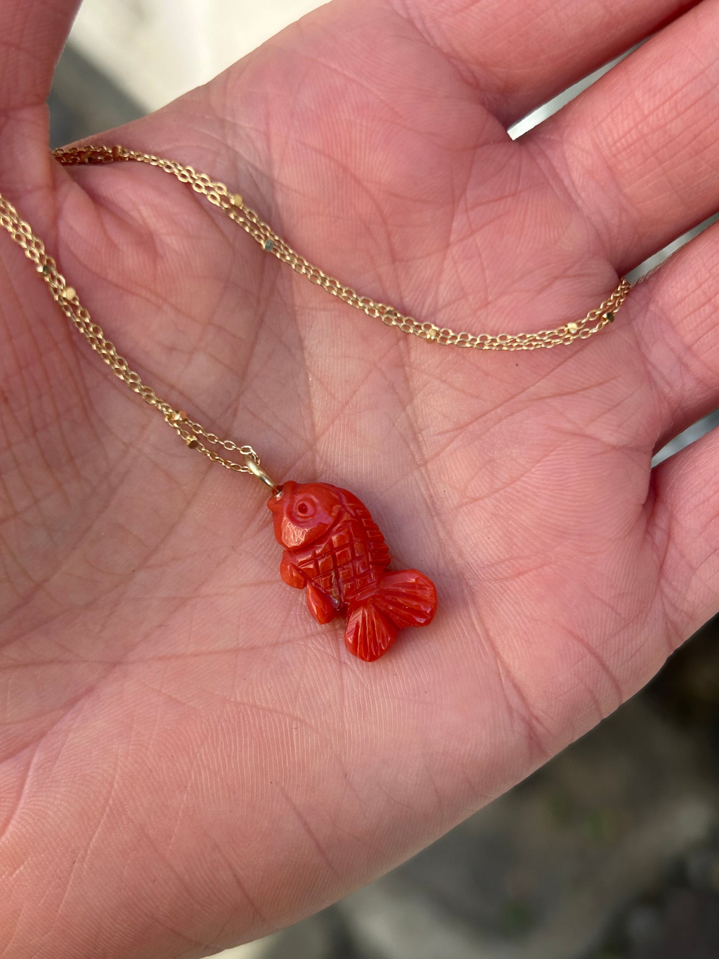 Red Coral Fish Pendant & 14k gold