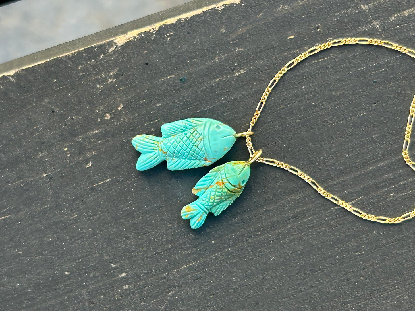 Turquoise Fish Pendant & 14k gold