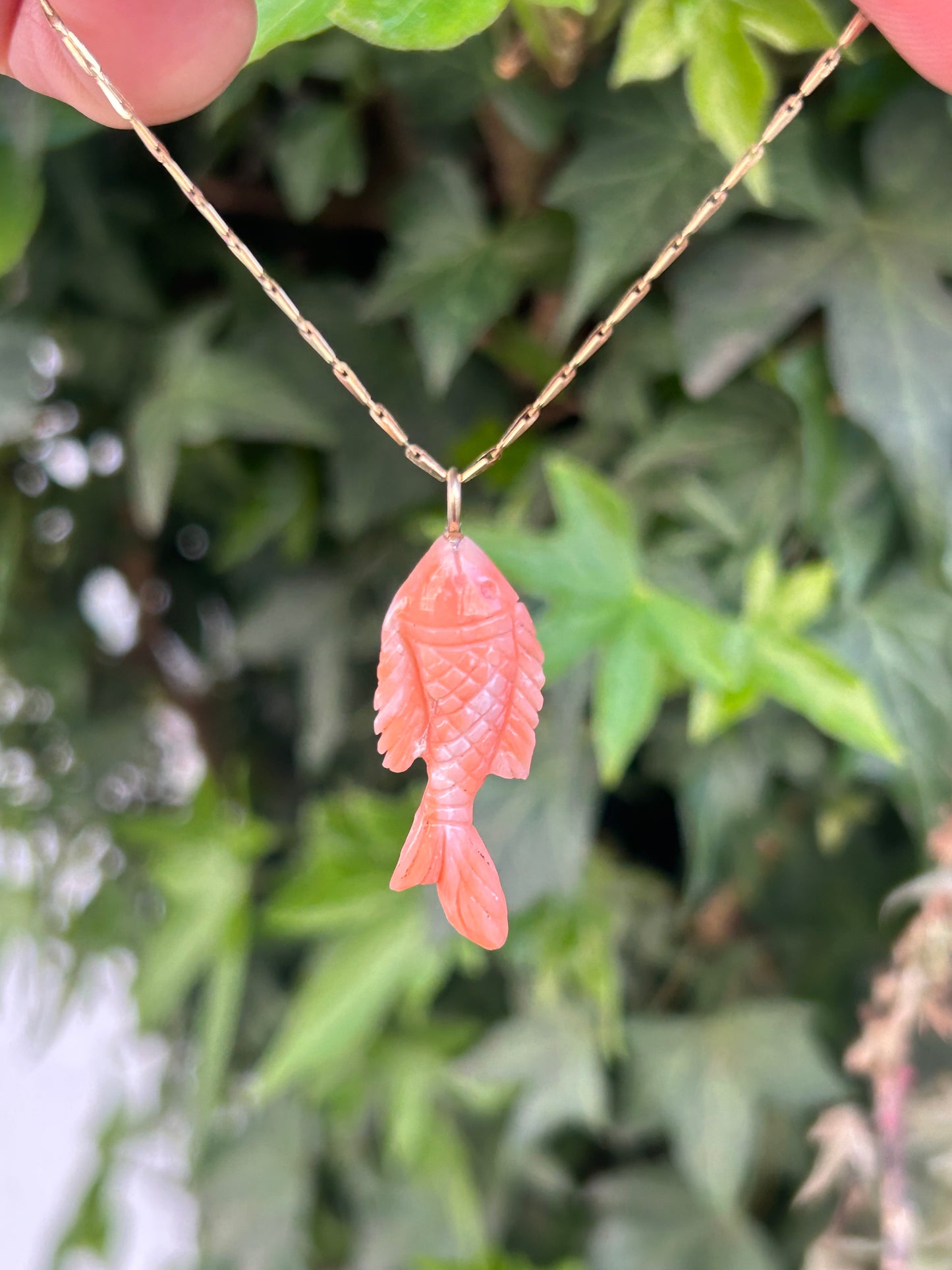Pink Coral Fish Pendant & 14k gold
