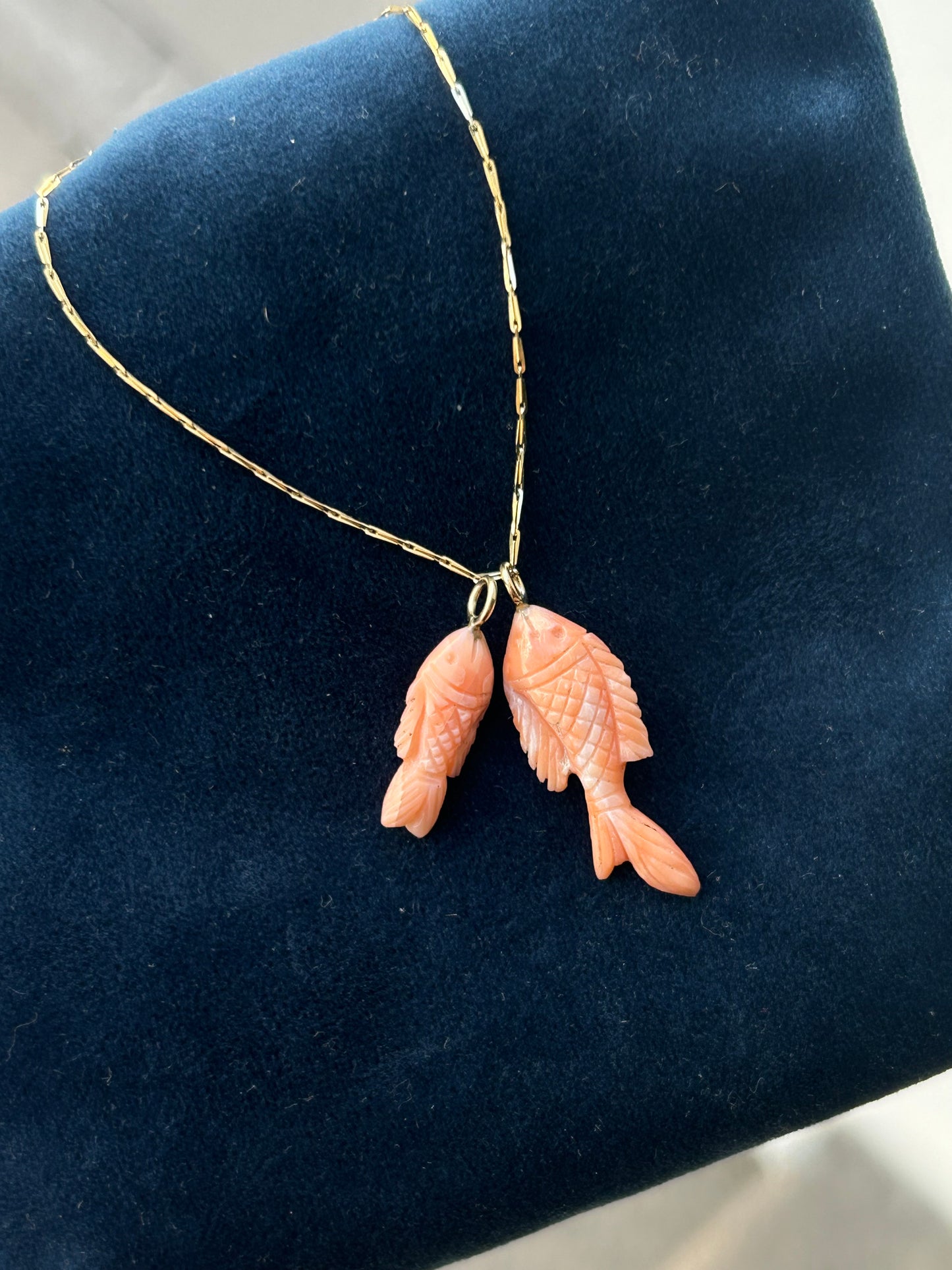 Pink Coral Fish Pendant & 14k gold