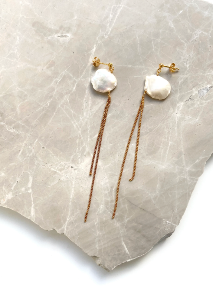 Thelma Gold Earrings -  Gold Plated Silver & Baroque Pearls