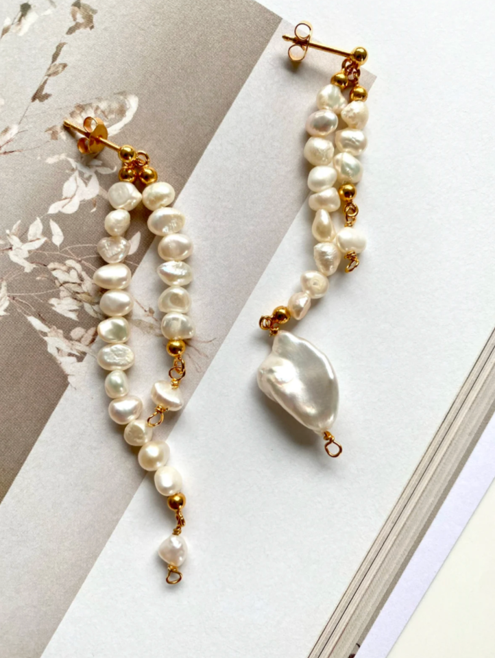 Tanja Earrings - Gold-plated Silver & Baroque Pearls