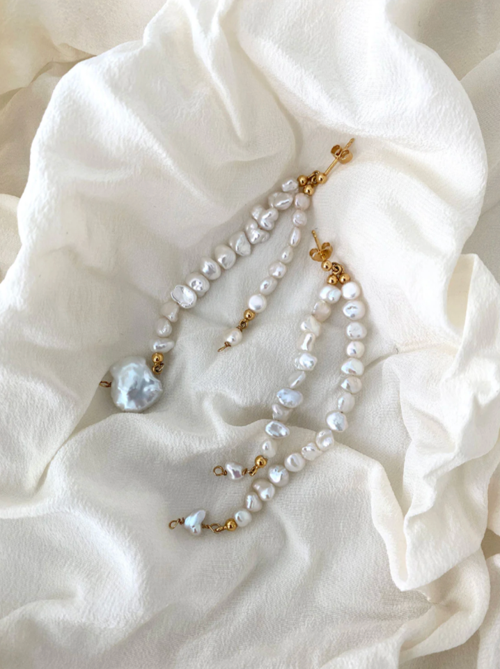 Tanja Earrings - Gold-plated Silver & Baroque Pearls