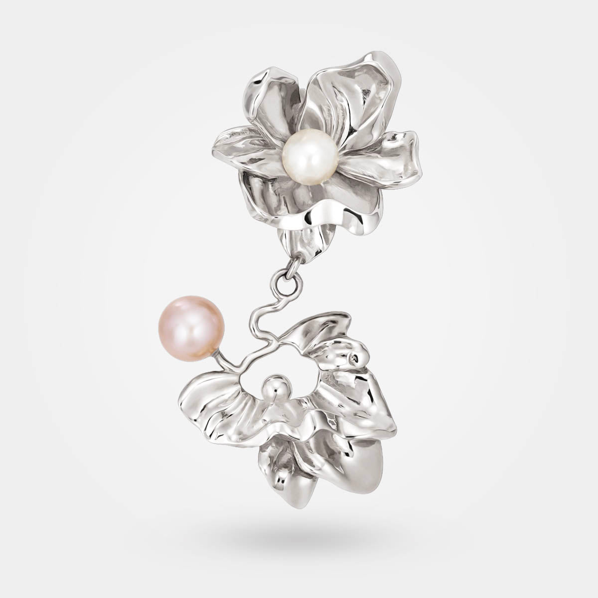 STATEMENT FLOWER EARRINGS – STERLING SILVER - LEAVES & PEARLS